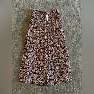 Madewell Black and Pink Floral Midi Skirt